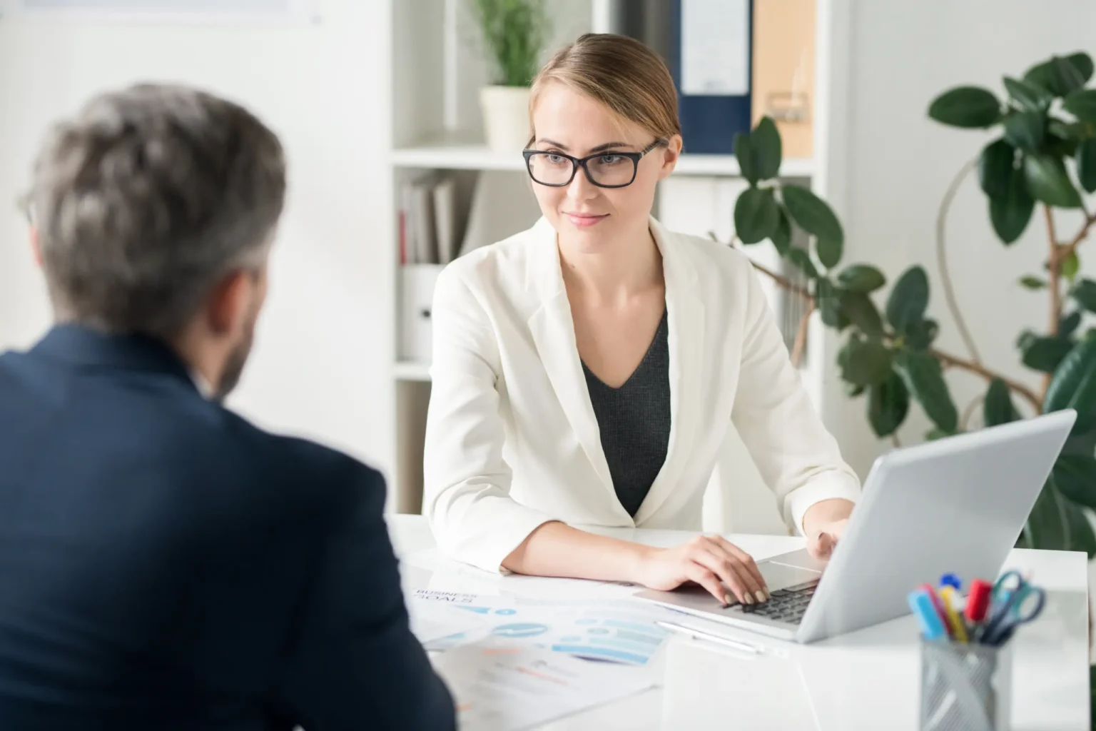 A business consultant working at her desk